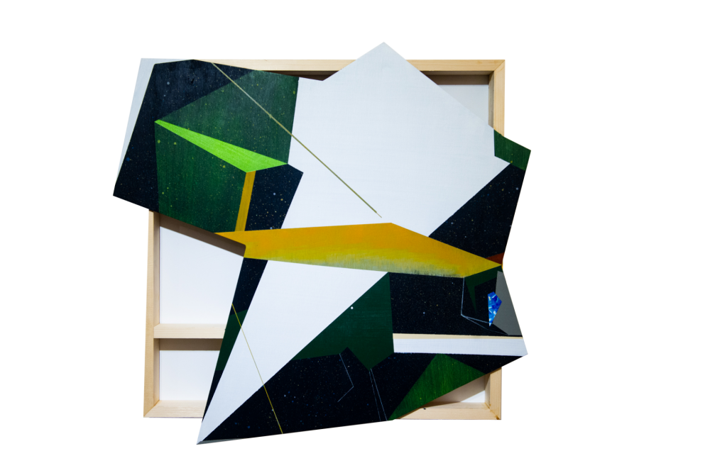 張獻文 層敘‧砌(1) -60×60×5cm  木板、丙烯酸顏料、炭精筆、鉛筆 2019
