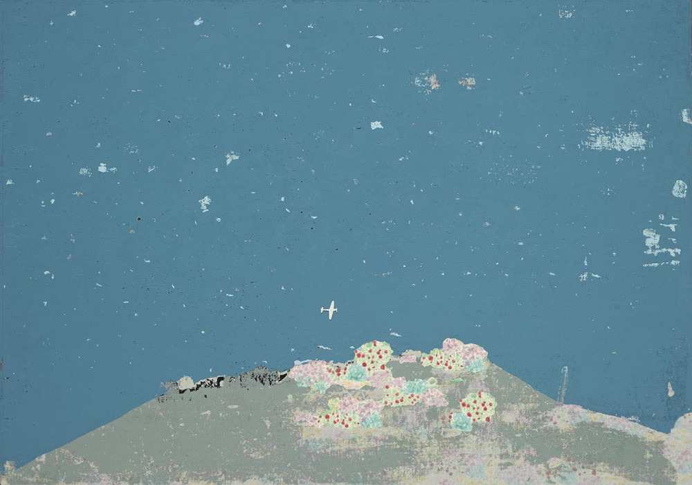 齊簡_後花園:山_丙烯、花布、金屬、磁鐵_70x100cm_2024