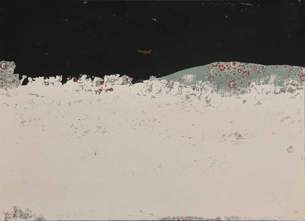 齊簡_後花園:夜形_丙烯、花布、金屬、磁鐵_72.5x100cm_2025