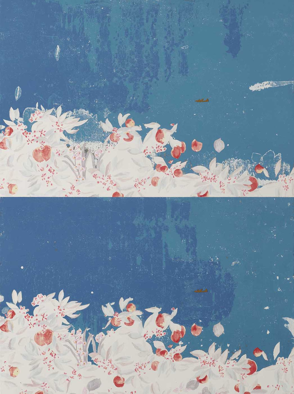 齊簡_後花園:時時刻刻_丙烯、花布、金屬、磁鐵_130x97cm_2025