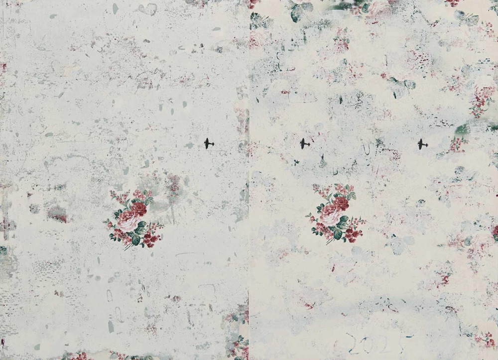 齊簡_後花園:與其所與_丙烯、花布、金屬、磁鐵_72.5x100cm_2025