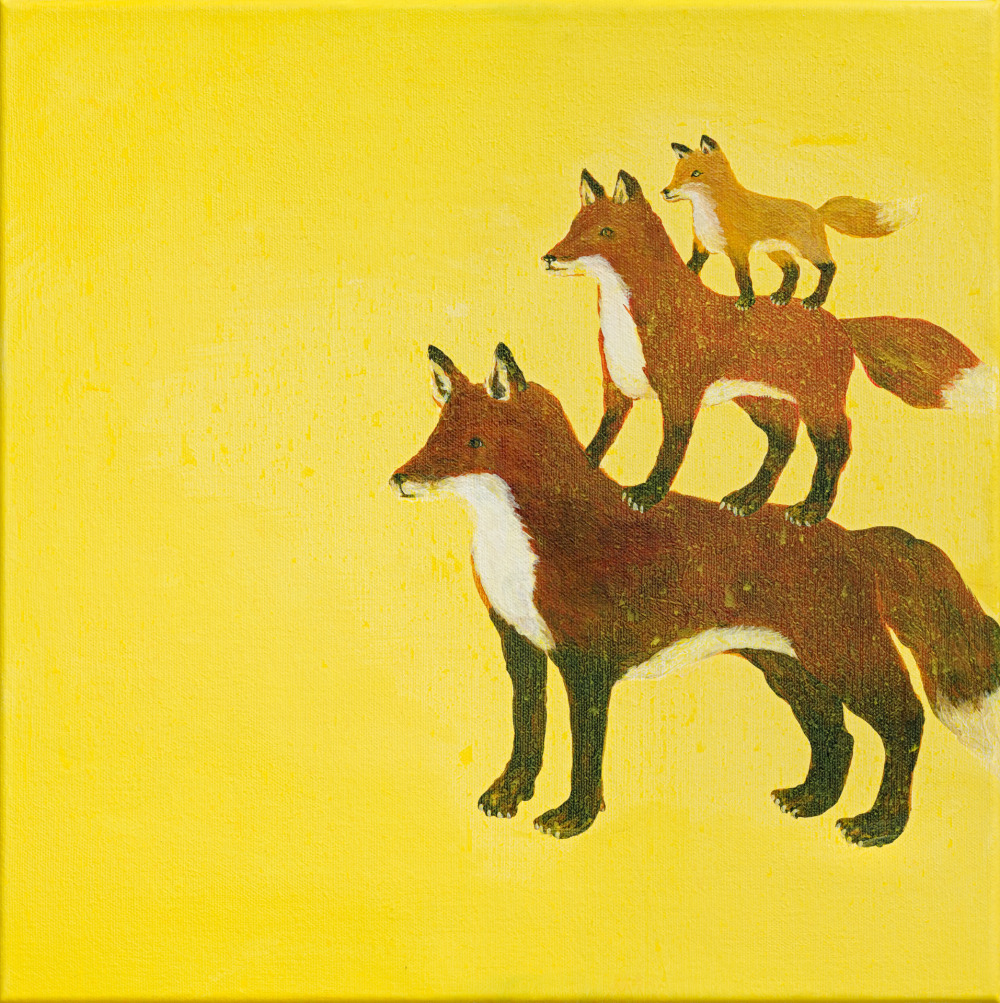 李佩姍_狐狸塔_壓克力顏料、油彩、畫布_37x37cm_2024