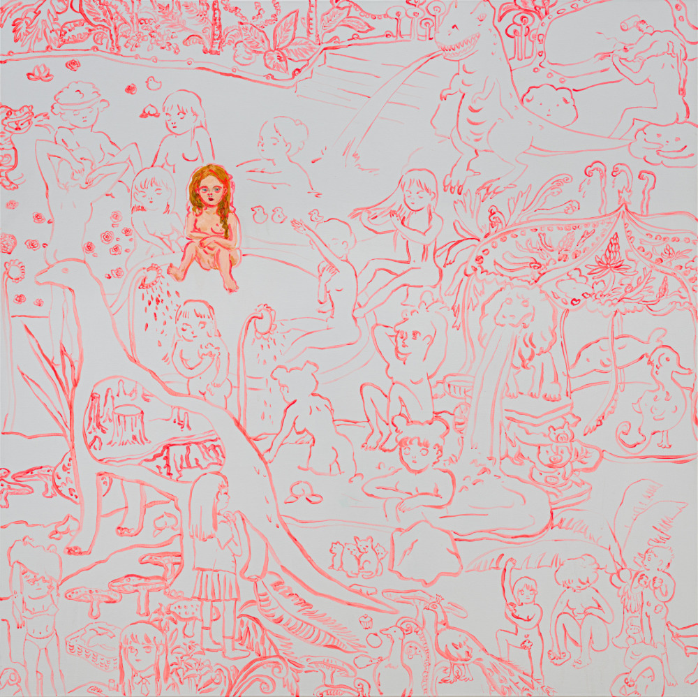 李佩姍_少女溫泉_壓克力顏料、畫布_100x100cm_2025