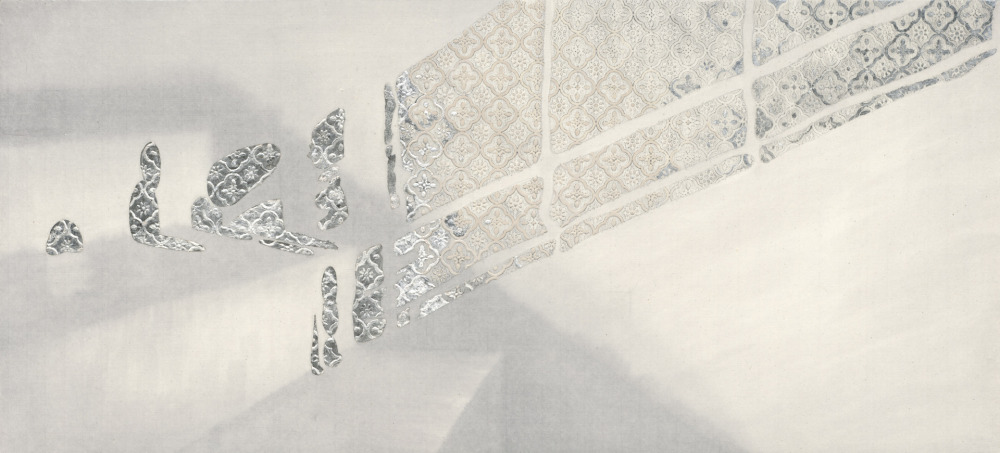 胡晴雯_Translucent_銀箔、墨、鉛筆、盛上、紙_45x100_2024