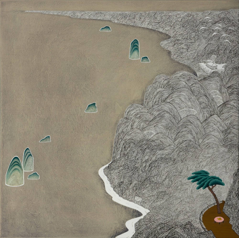 王興道_台灣島風景圖-跳石海岸_89x89cm_壓克力彩、畫布_2024